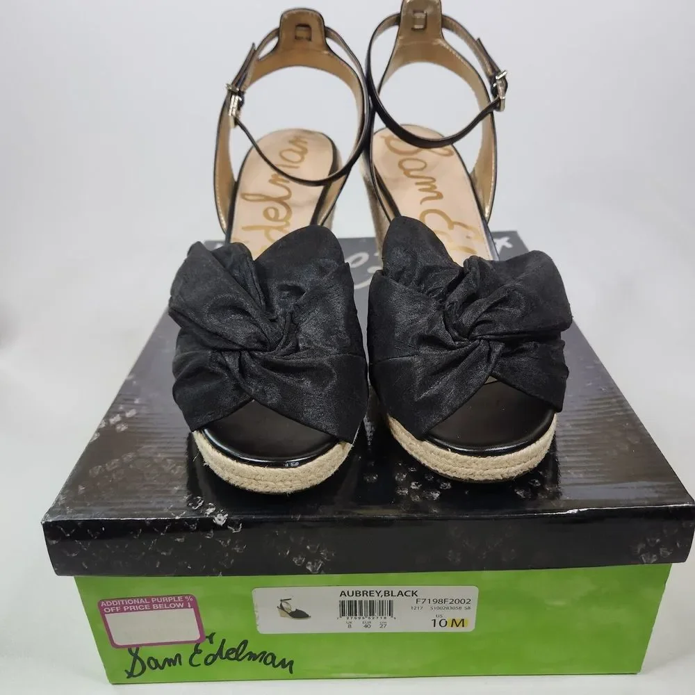 Sam Edelman Aubrey Wedge Sandals Espadrille Strappy Chic Bow Buckle Womens Sz 10